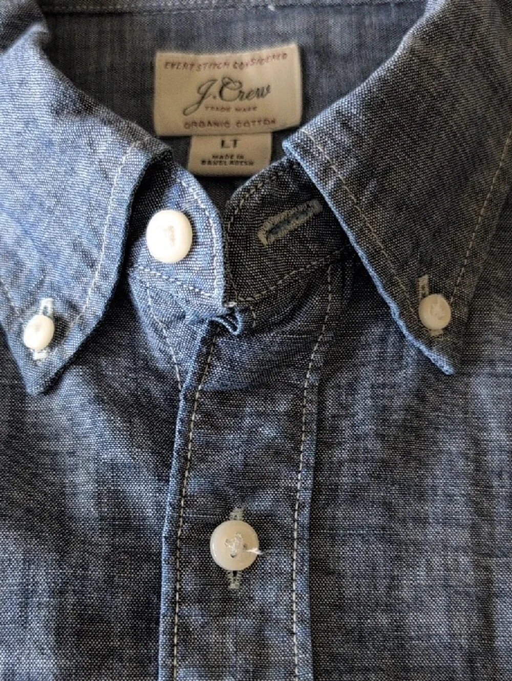 J. Crew Men's Chambray Button-Down Shirt in Denim Blue -Mens Large Tall